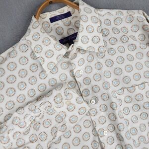 Alan Flusser Button Down Shirt Mens XXL White Blue Geometric Medallion Cotton
